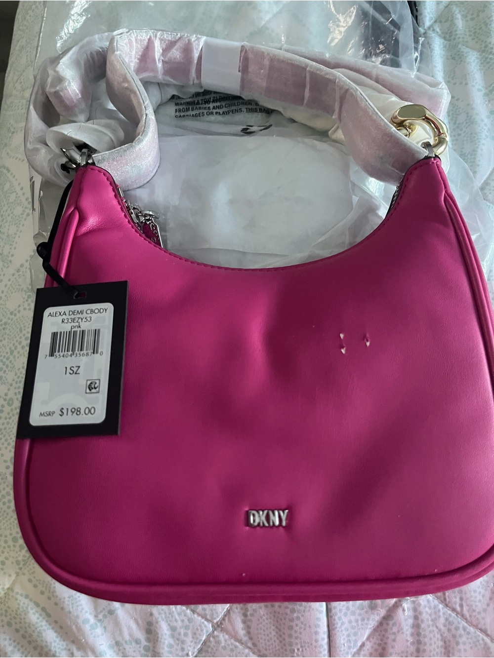 DKNY Hot Pink Shoulder Bag with Gold Hardware